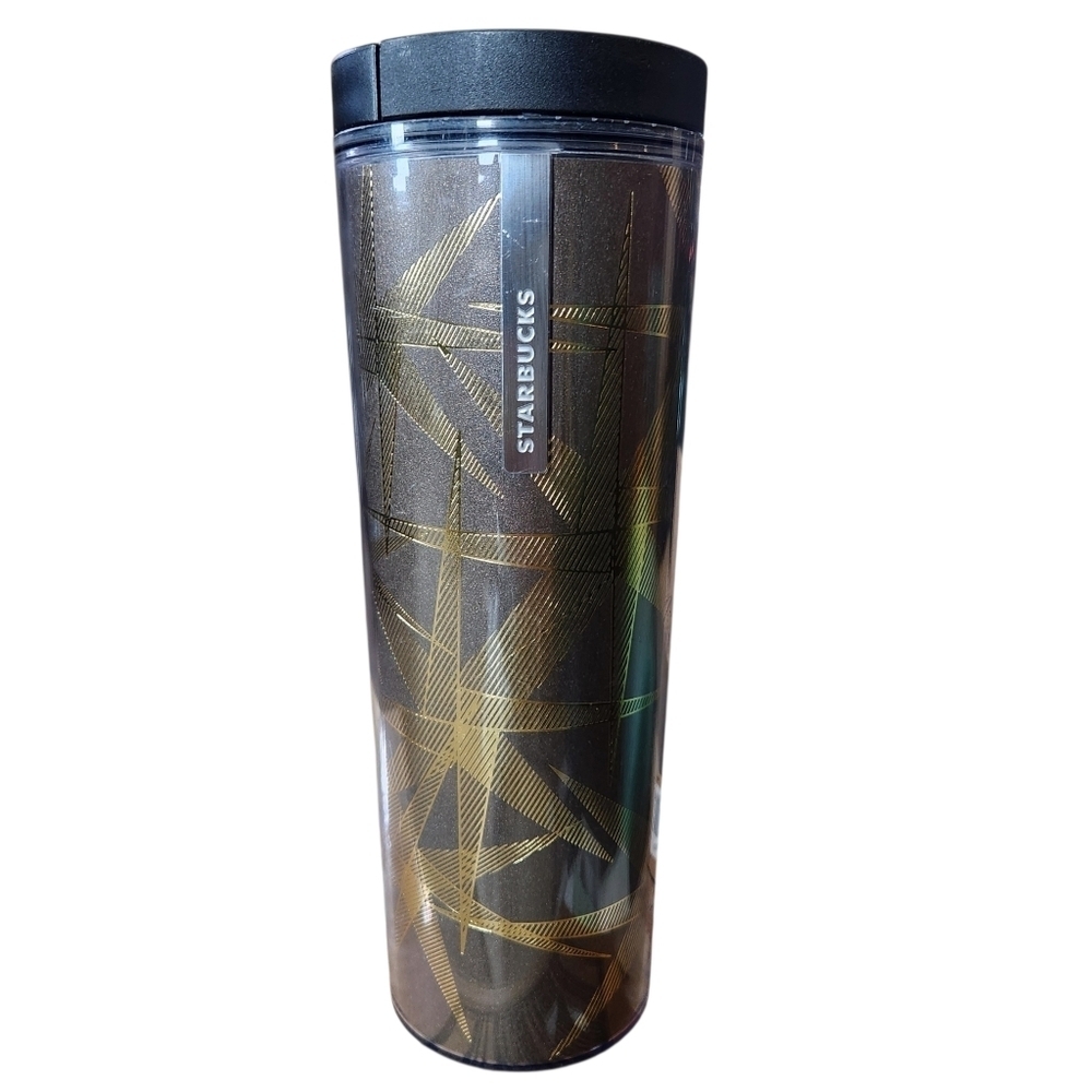 Starbucks 2013 Holiday Stars Gold Tone 16oz Travel Tumbler